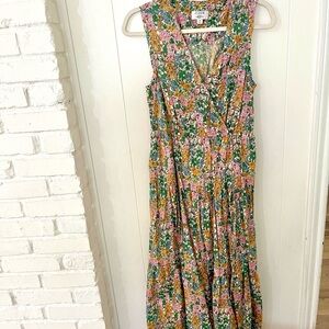 J. Crew Floral V-Neck Maxi Dress - Green, Pink, Orange